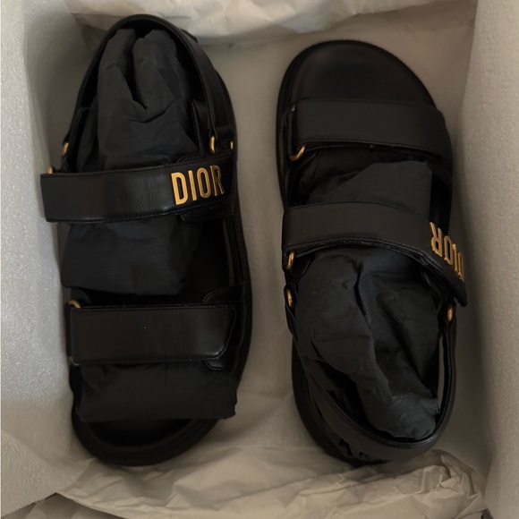 Dior Women Black Sandals with Gold Accents - Picture 6 of 9